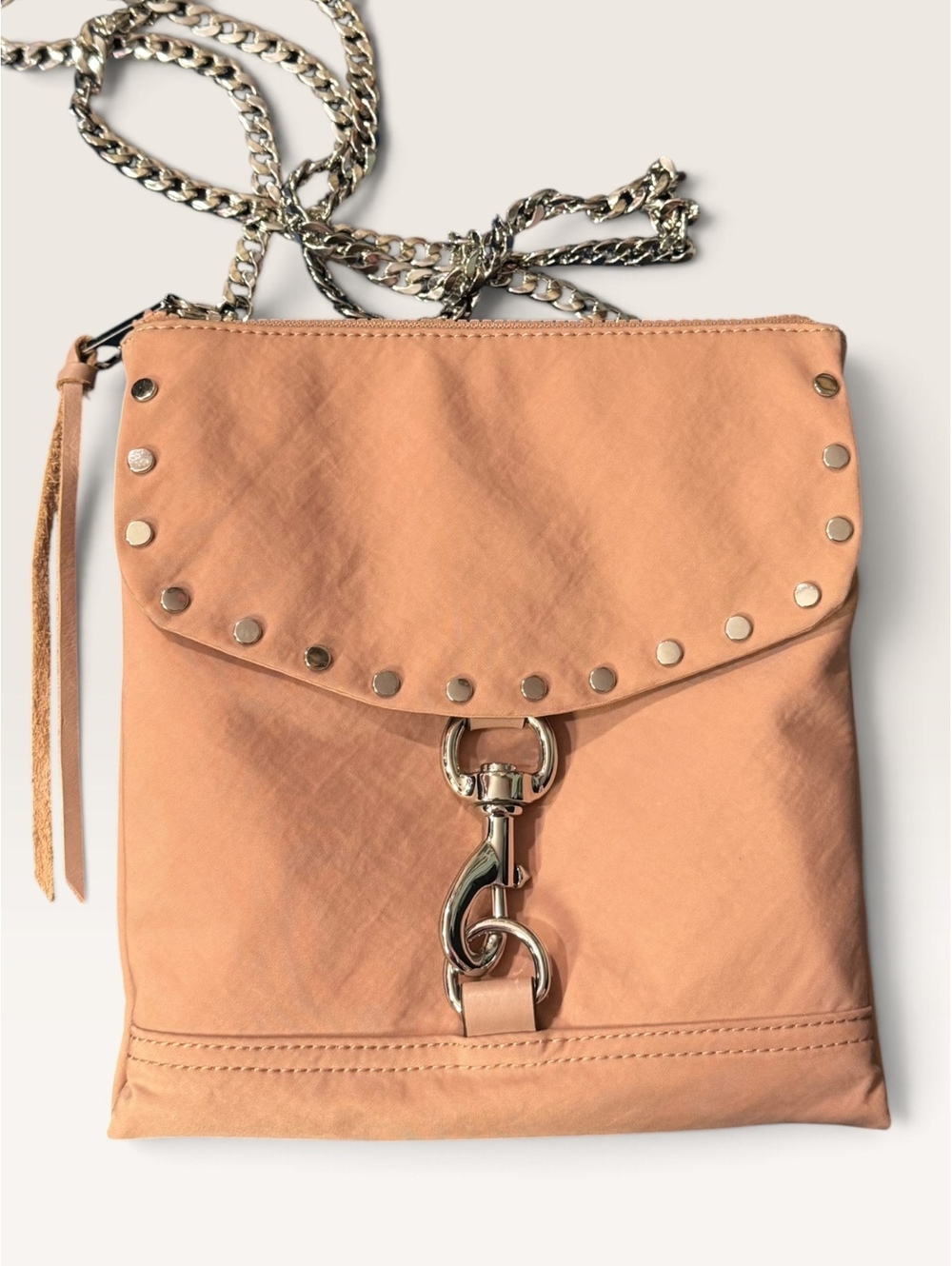 REBECCA MINKOFF Vintage Pink Nylon Crossbody | Replacement silver-tone chain
